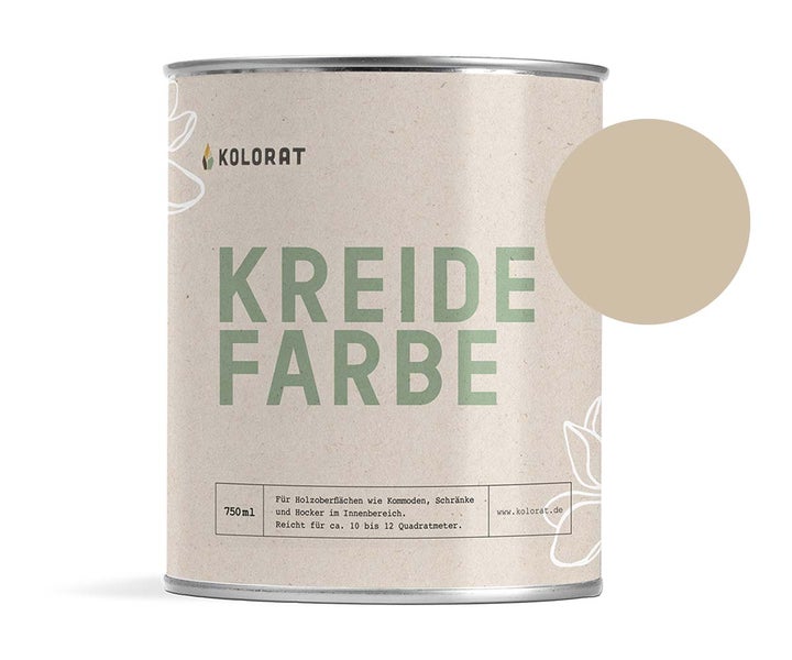 Kolorat Kreidefarbe für Möbel - ein warmer, sanfter Beigeton mit einem Hauch Karamell - Farbton Zimttraum Nr. 104. Matter Kreidelack für innen - Möbellack, Möbelfarbe - Holzfarbe - Kreidefarbe für Holz