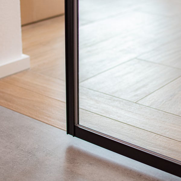Schiebetür Komplettset Glas Tür Glasschiebetür gerahmt schwarz klarglas 1025x2200 Nischentür  -  beidseitiger SoftClose