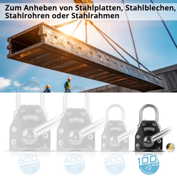 STAHLWERK Lasthebemagnet mit 100 kg 220 lbs Tragkraft und 350kg 771 lbs Zugkraft