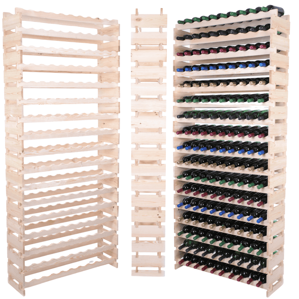 Weinregal VINOTECA FLEX PRO HxBxT 233x103x28cm 170 Flaschen auf 17 Ebenen Massives Kiefernholz Natur unbehandelt