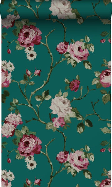 Origin Wallcoverings Tapete Blumen Smaragdgrün - 53 cm x 10,05 m - 347432