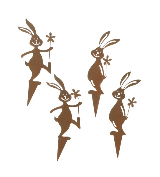 FRANK FLECHTWAREN|Stecker Lustige Hasenbande, 4er Set, 8 x 17 cm, METALL