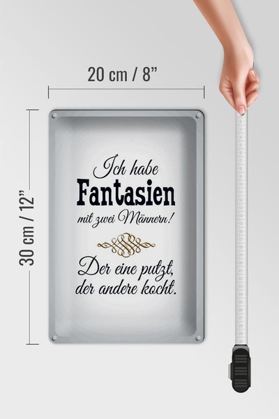 Blechschild Spruch 20x30cm Fantasien zwei Männer 1 putzt