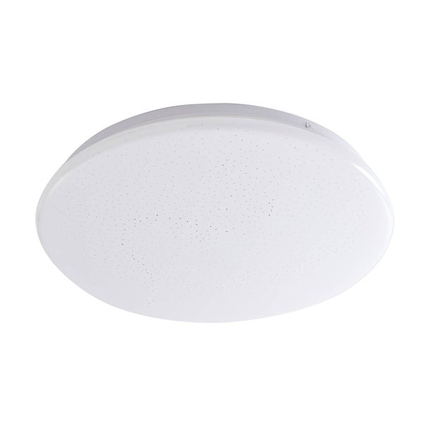 Runde weiße LED-Deckenleuchte mit Sternenhimmel-Effekt.