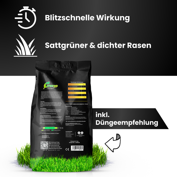 Greenyp Sofort Rasendünger I 10kg für 400m² I mit Sofortwirkung für Frühjahr bis Spätsommer I verhindert Moosbildung I NPK Dünger Rasen Dünger