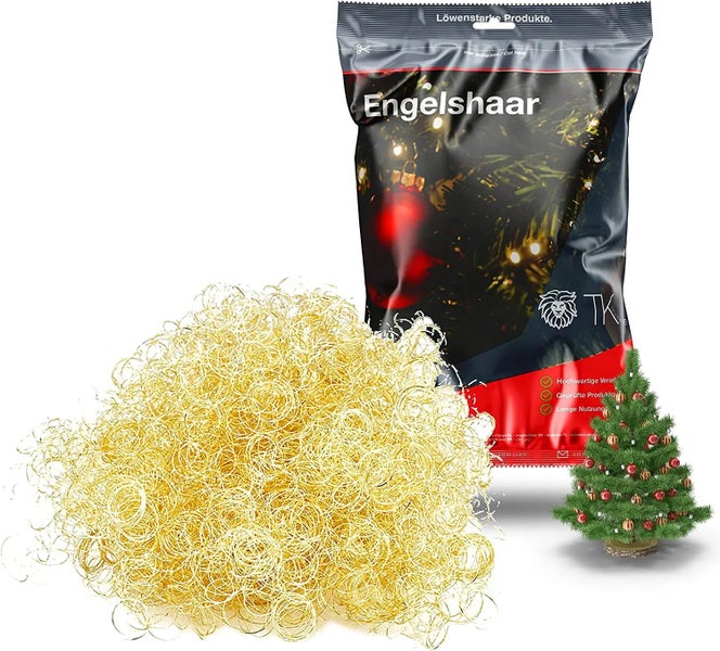 Engelshaar mit Verpackung und kleinem Weihnachtsbaum