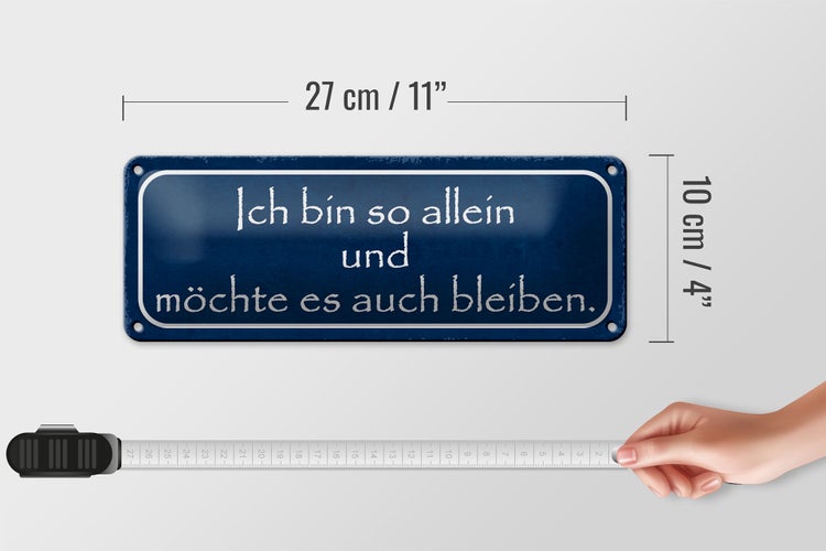 Blechschild Spruch 27x10cm ich möchte so allein bleiben Dekoration