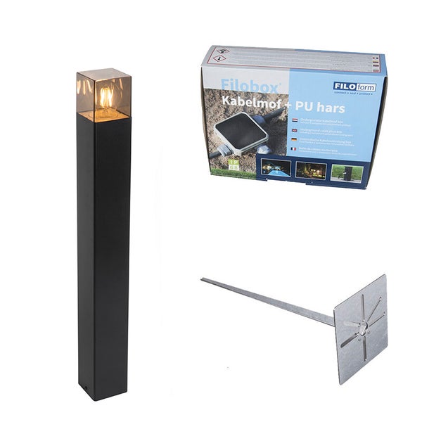 Außenstehlampe schwarz 70 cm IP44 mit Rauchglas - Dänemark