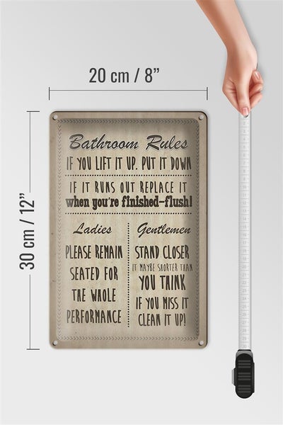 Blechschild Spruch 20x30cm Bathroom Rules Ladies Gentlemen
