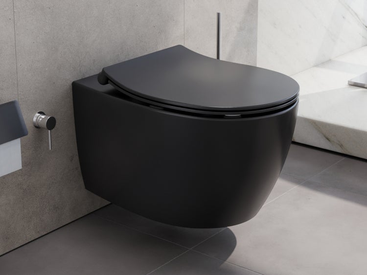 Aqua Bagno Taharet Design Hänge-Dusch-WC 10.10.02.02.ANKT – Schwarz Matt – Spülrandlos – Bidetfunktion – Slim Softclose Sitz