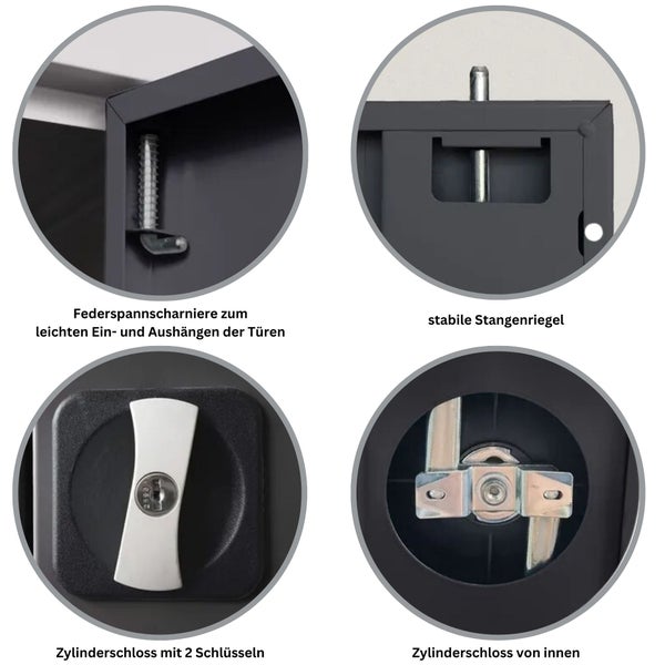 PROREGAL Stahlschrank Bee 4 Fachböden HxBxT 195 x 92 x 50 cm Verzinktes & Verstärktes Fachbodenmaterial Anthrazit & Anthrazit