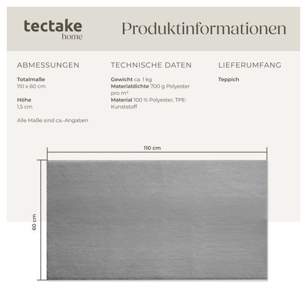 Kurzflorteppich tectake rutschfeste Unterseite verschiedene Größen und Farben 60 x 110 cm