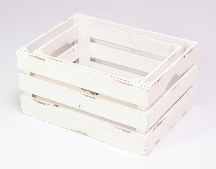FRANK FLECHTWAREN | Universalkiste Used-Look, 2er Set, HOLZ, 30 x 22 x 16 cm, 36 x 26 x 18 cm, platzsparend ineinander verstaubar, Setpreis