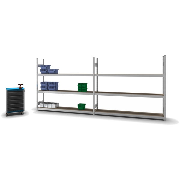 PROREGAL Weitspannregal Stecksystem T-Profil Grundregal HxBxT 200x225x40 cm 3 Ebenen Spanplatten Fachboden Fachlast 350 kg Verzinkt