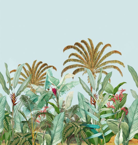 Illustration tropischer Pflanzen mit Palmen