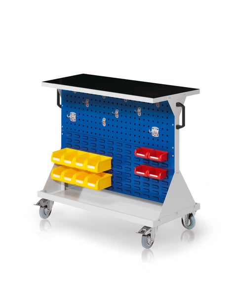 Werkbankwagen mit Lochwand und Ablagekästen