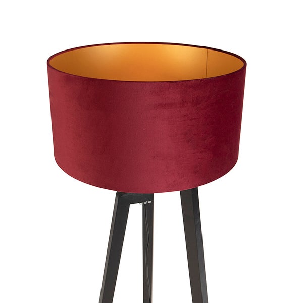 Stehleuchte mit Stoffschirm und Holzfuß