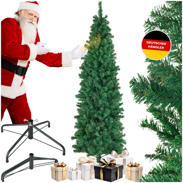 Künstlicher Weihnachtsbaum mit Ständer und Geschenken, präsentiert von Weihnachtsmann