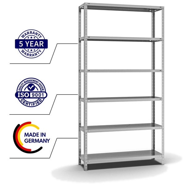 PROREGAL Fachbodenregal Schraubsystem Heavy-Duty Grundregal HxBxT 250 x 130 x 40 cm 6 Ebenen Fachlast 350 kg Beidseitig Nutzbar Verzinkt