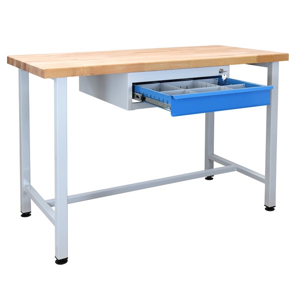 PROREGAL Werkbank Rhino mit Einzelschublade HxBxT 84 x 120 x 60 cm Traglast 300 kg Lichtgrau Blau