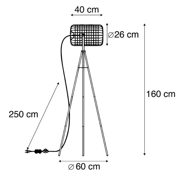Skizze einer Stehlampe mit Maßen