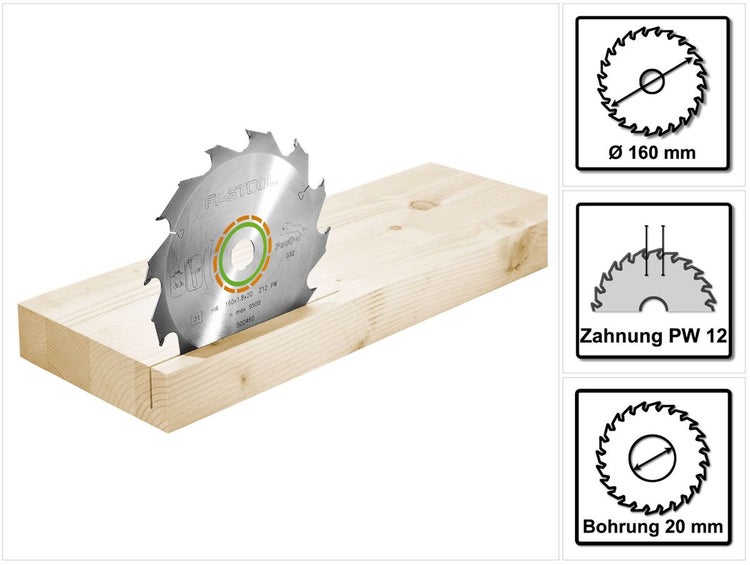 Festool Panther Kreissägeblatt PW12 Holz 160 x 1,8 x 20 mm 160 mm 12 Zähne ( 500460 ) HKC TS