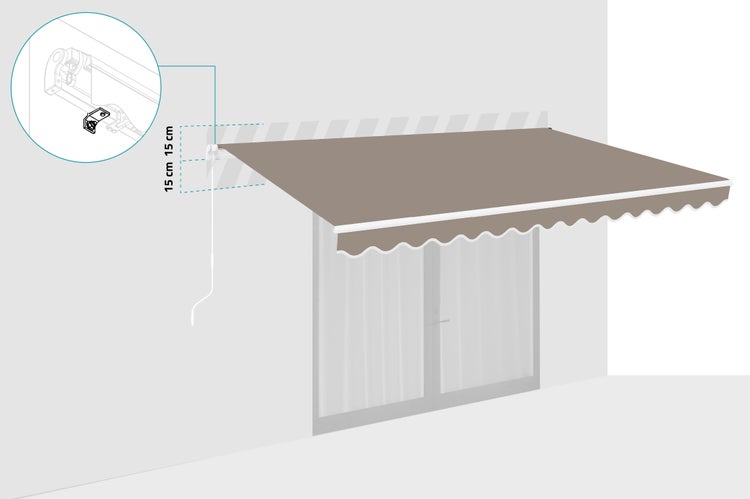 Illustration einer Markise mit einer Einbauhöhe von 15 Zentimetern