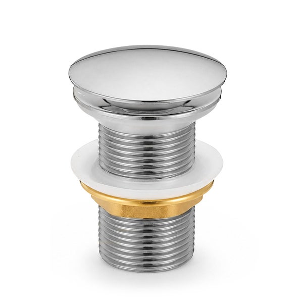 Pop-up Ablaufventil für Waschbecken aus verchromtem Metall mit Dichtungsring und Befestigungsmutter.