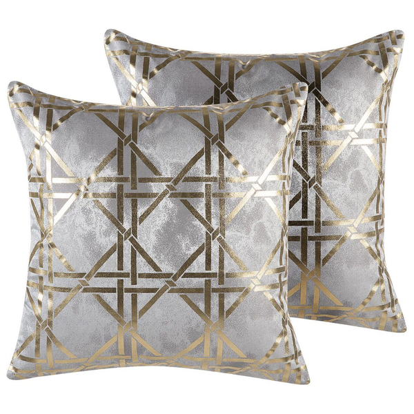 Dekokissen 2er Set CASSIA 45 x 45 cm Grau Geometrisches Muster
