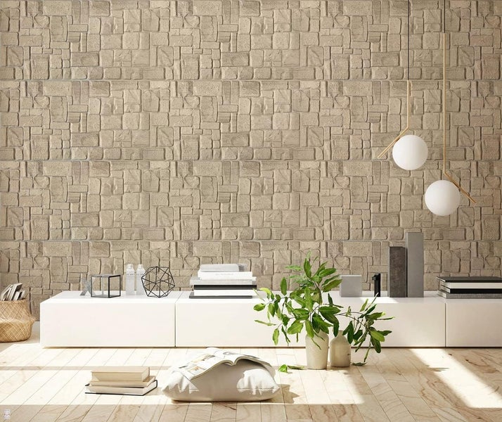 0,4m² 3D PVC Kunststoff Verkleidung Paneele Steinoptik Wandpaneele Wandverkleidung Decke Deckenpaneele Fliesen Imitat  (Beige Stone)