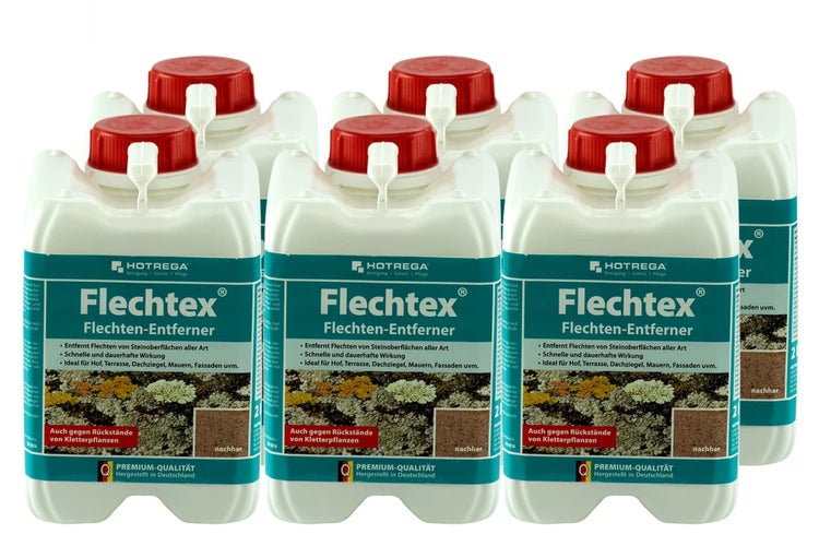 Mehrfachpackung Hotrega Flechtex Flechten-Entferner zur effektiven Reinigung von Steinoberflächen, Terrassen und Fassaden.