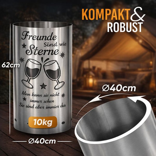 Edelstahl-Feuersäule mit Gravur, Durchmesser 40 cm, Höhe 62 cm