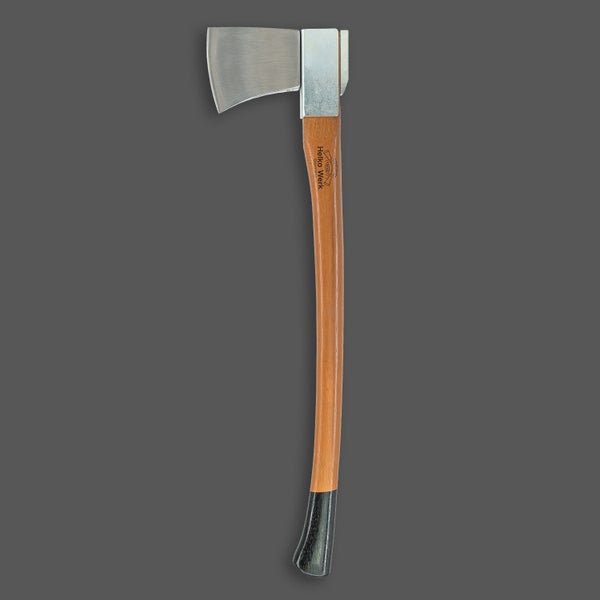 Helko Werk Spaltaxt mit langem Holzstiel aus Hickoryholz und geschmiedetem Stahlkopf für Forstarbeiten.