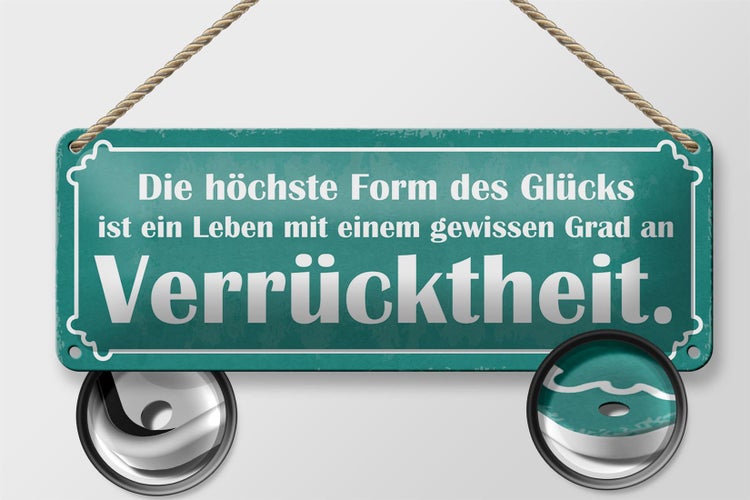 Blechschild Spruch 27x10cm Höchste Form Glück Verrücktheit Dekoration