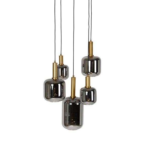 Hängeleuchte mit fünf Lampen aus Glas und Metall