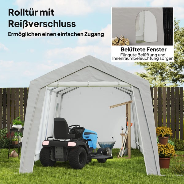 Outsunny Garagenzelt, wasserdicht Zeltgarage mit Türen, Fenster, Anti-Staub-Fahrradabdeckung, Gerätehaus, Gerätezelt Schuppen für Außenbereich, Terrasse, Garten, ca. 300 x 600 x 250 cm, Hellgrau