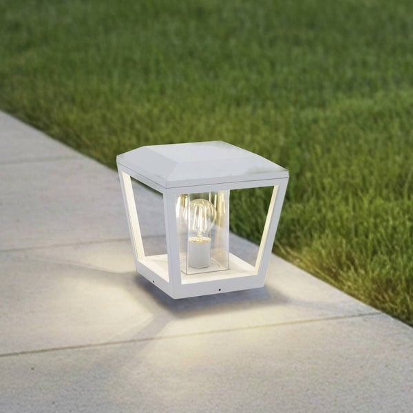 Lucande Außenleuchte Dunia (spritzwassergeschützt (Modern) in Weiß aus Aluminium (1 flammig, E27) - Wegeleuchte Pollerleuchte Wegelampe Sockelleuchte
