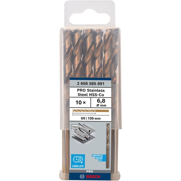 Bosch Pro Edelstahl Spiralbohrer Set HSS-Co, 10 Stück, Durchmesser 6,8 Millimeter