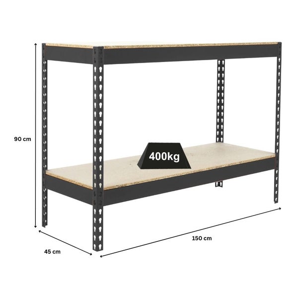 Schwerlastregal MINI WOOD YETI TWO | HxBxT 90x150x45cm | Fachlast 400kg | Anthrazit