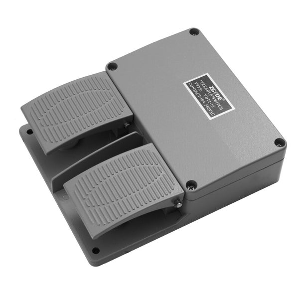 Doppel-Fußschalter aus Metall, Grau, Typ YDT1-16, 10 Ampere, 380 Volt Wechselstrom.