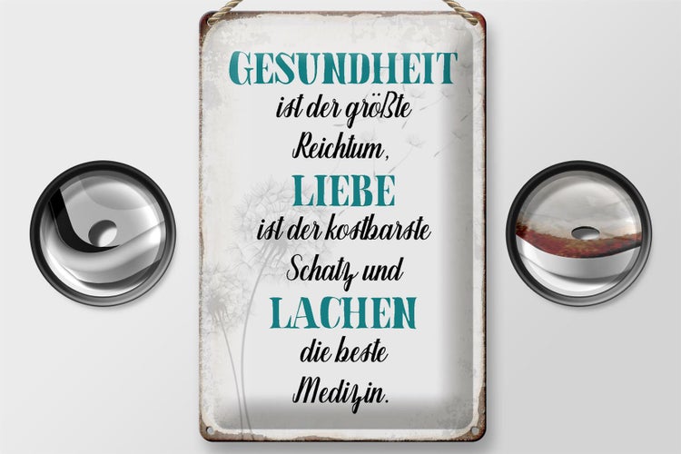 Blechschild Spruch 20x30cm Gesundheit Liebe Lachen Medizin