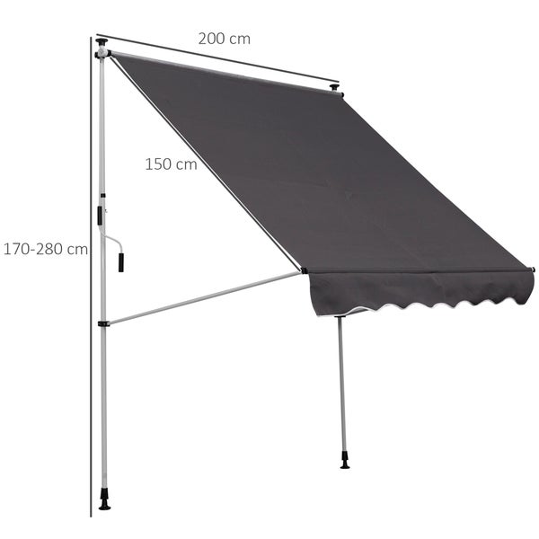 Outsunny Markise, Klemmmarkise, 200 x 150 cm, Alu, Grau