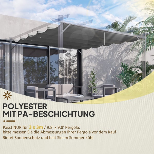 Graues Ersatzdach für Pergola aus Polyester mit PA-Beschichtung für 3 mal 3 Meter Gestelle, bietet Sonnenschutz auf der Terrasse.