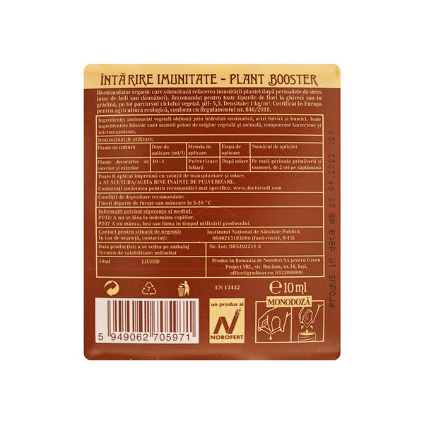 Dr.Soil PLANT BOOSTER, Natürliche Immunität - Pflanzenstärkungsmittel, Einzeldosis von 10ml für 1L Spritzlösung
