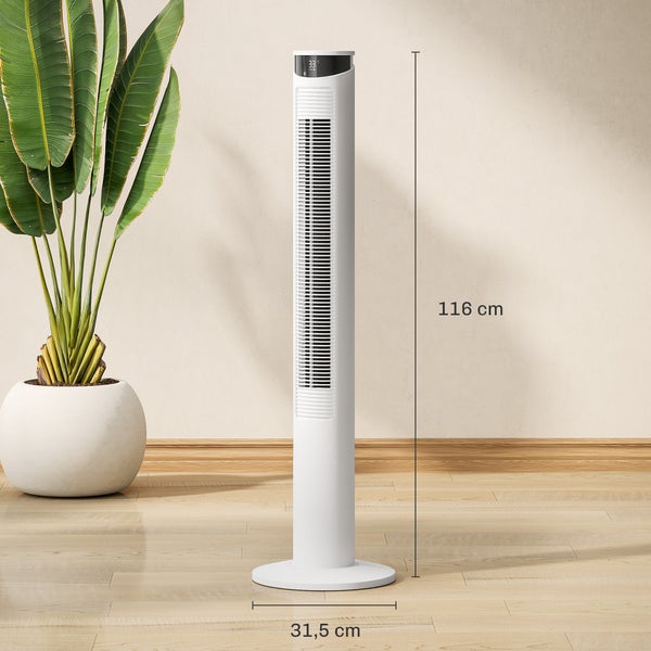 HOMCOM Turmventilator, Standventilator mit 3 Belüftungsstufen, Fernbedienung, 45W Ventilator mit 12H Timer, 70° Oszillation, für Schlafzimmer, Weiß