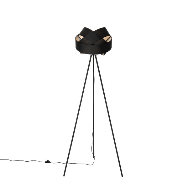 QAZQA - Moderne Stehlampe schwarz - Stoff I Wohnzimmer I Schlafzimmer - Textil Rund - LED geeignet E27