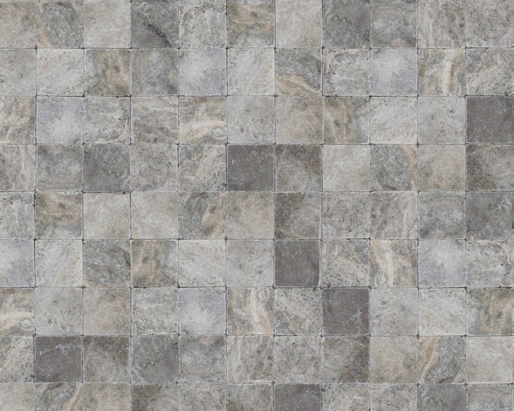 Wohnrausch Travertin Mosaikfliesen SILVER 10 x 10 x 1 cm, getrommelt, grau