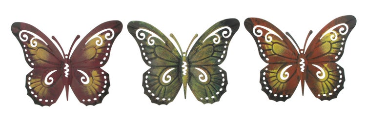 FRANK FLECHTWAREN | Metalldeko Schmetterling, 3er Set, METALL, 24 x 19 cm