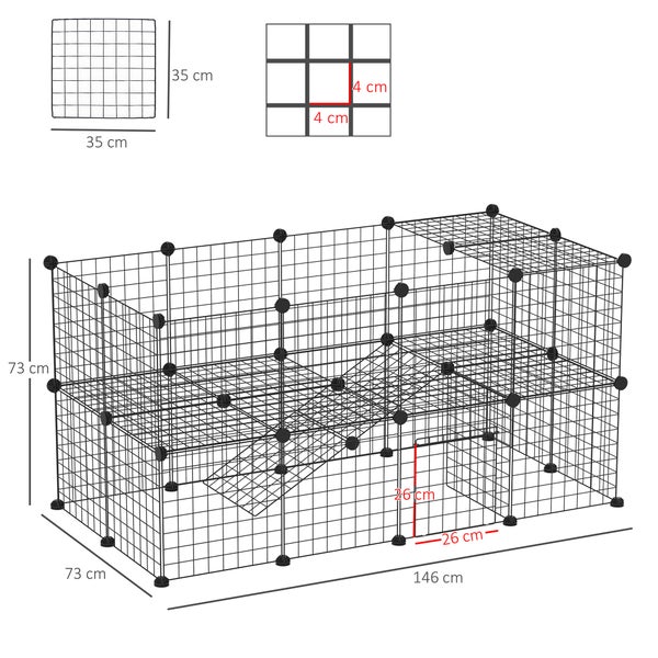 PawHut Gittergehege, Freigehege, 146 x 73 x 73 cm, Metall, Schwarz