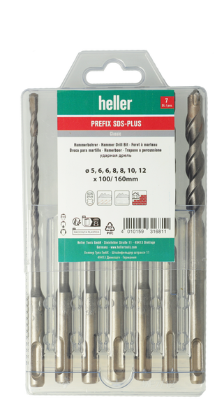 Heller Hammerbohrer SDS-plus Set 7-tlg. Prefix Ø 5,6,6,8,8,10,12x100/160mm - 1 Set